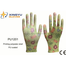 Printing Polyester Shell PU Coated Safety Work Glove (PU1201)